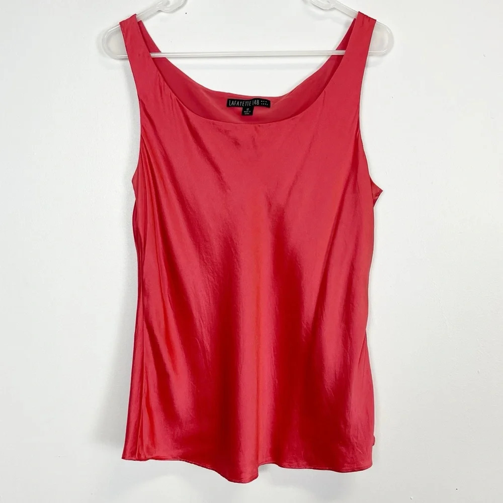 Lafayette 148 Silk Blouse Womens Size 12 Red Sleeveless Blouse Cami Tank Top